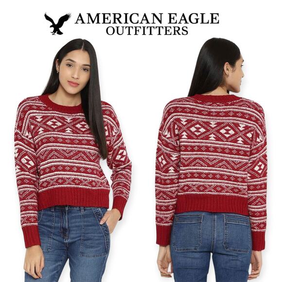 American Eagle Outfitters Sweaters - American Eagle | Small | Red Knit Fairisle Holiday Christmas Long Sleeve Sweater